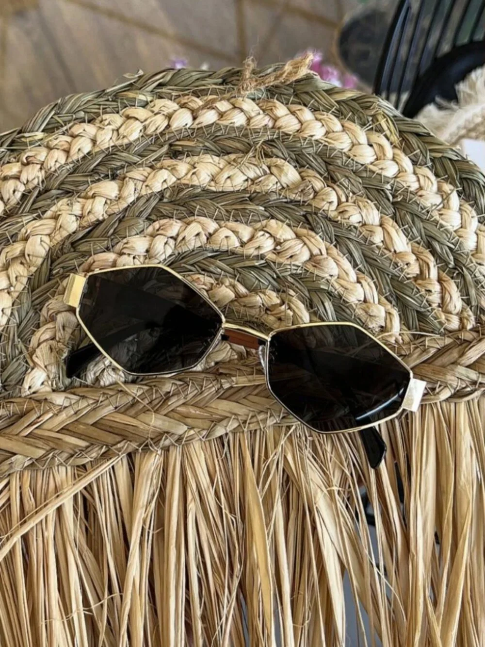 Gold Tone Geometric Cat Eye Sunglasses with Smoke Lenses